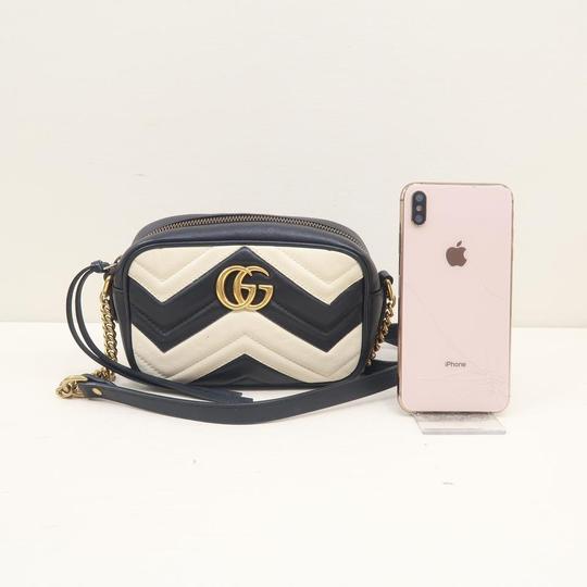 Gucci Marmont Gg Mini Matelass� White Chevron Black Leather Shoulder Bag