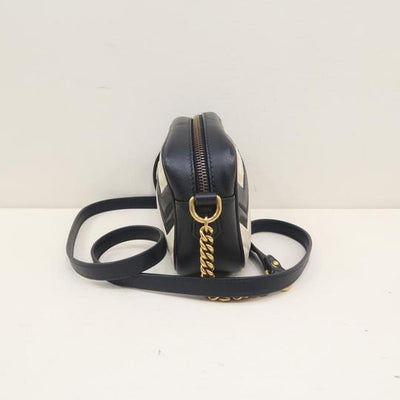 Gucci Marmont Gg Mini Matelasse Black&white Calfskin Black Leather Shoulder Bag
