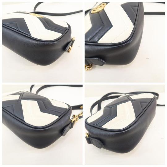 Gucci Marmont Gg Mini Matelass� White Chevron Black Leather Shoulder Bag