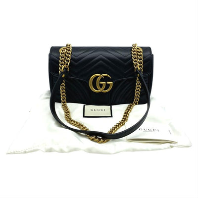 Gucci Marmont Gg Small Matelasse Black Leather Shoulder Bag
