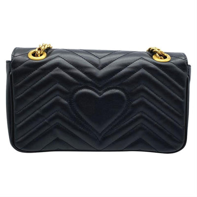 Gucci Marmont Gg Small Matelasse Black Leather Shoulder Bag