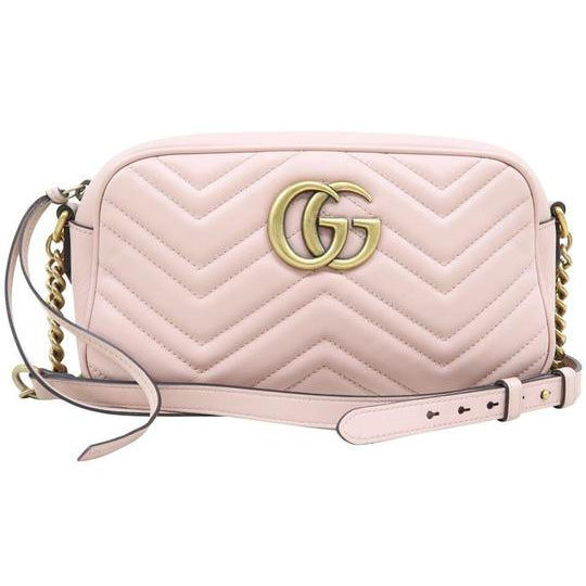 Gucci Marmont Gg Small Matelassé Pink Calfskin Shoulder Bag