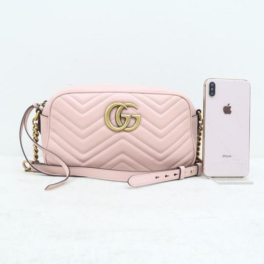 Gucci Marmont Gg Small Matelassé Pink Calfskin Shoulder Bag