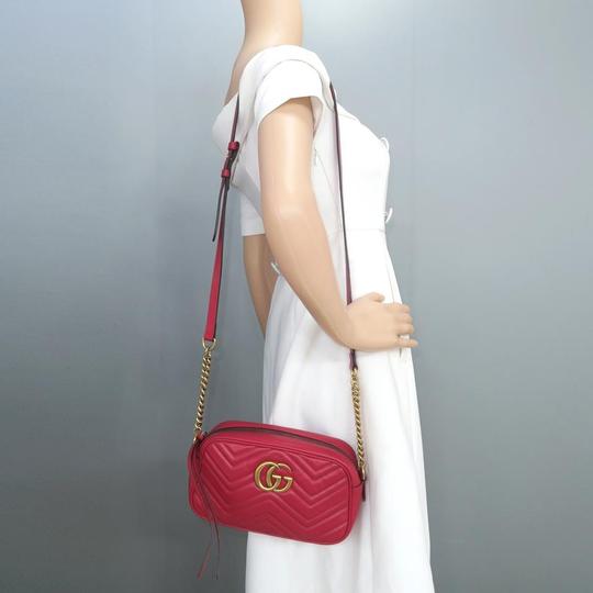Gucci Marmont Gg Small Matelasse Red Calfskin Shoulder Bag