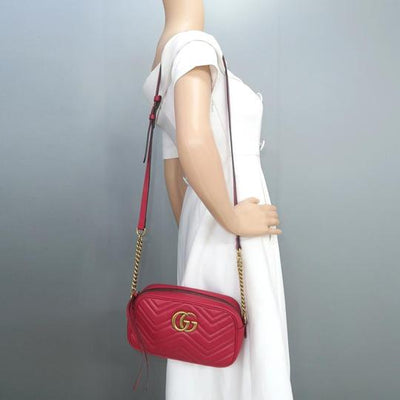 Gucci Marmont Gg Small Matelasse Red Calfskin Shoulder Bag