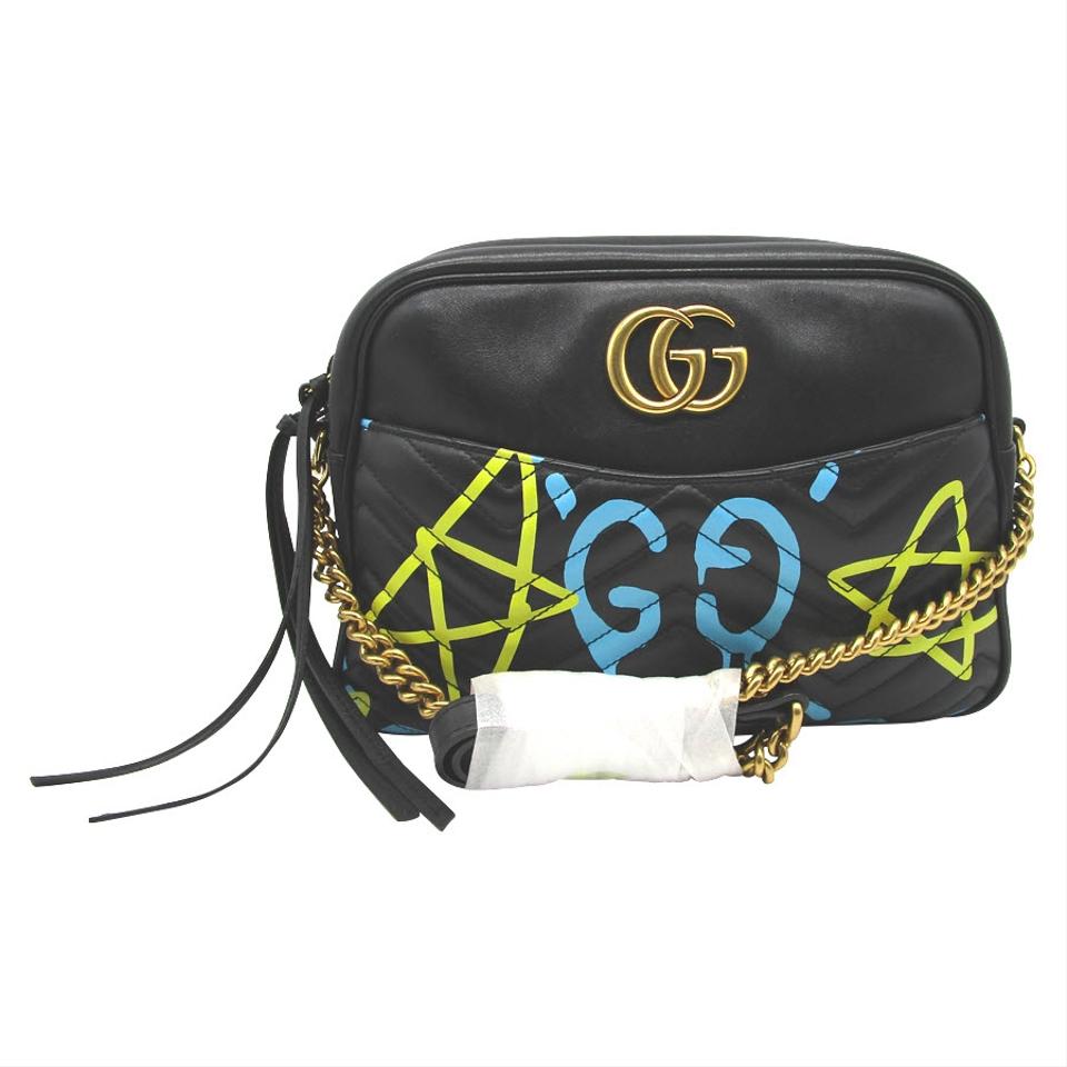 Gucci Marmont Ghost Chain Shoulder Black Lambskin Cross Body Bag