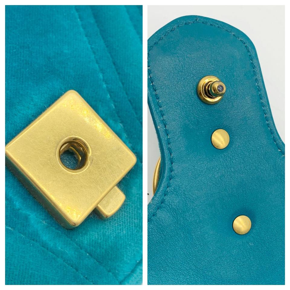 Gucci Marmont Matelasse Small Gg Petrol Blue Velvet Shoulder Bag