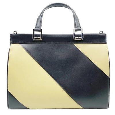 Gucci Medium Zumi Diagonal Stripe Top Handle Black Leather Shoulder Bag