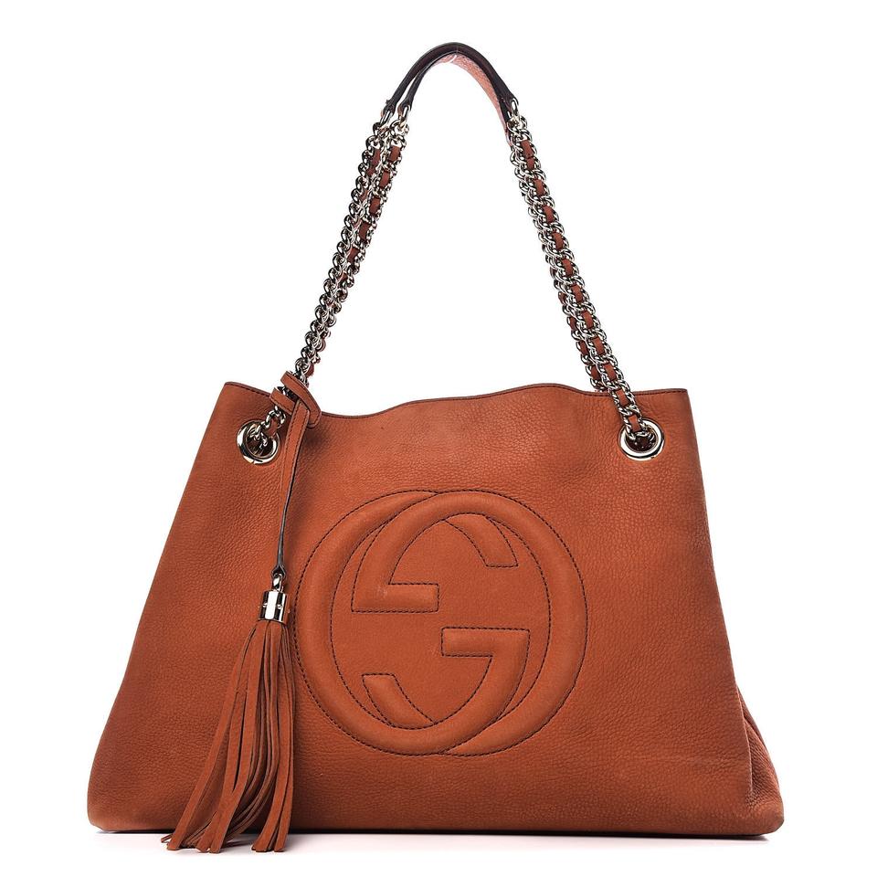 GUCCI #36716 Orange Soho Calfskin Leather Medium Chain-Strap Tote Bag