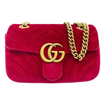 Gucci Shoulder Marmont Gg Mini Quilted Red Chevron Velvet Cross Body Bag