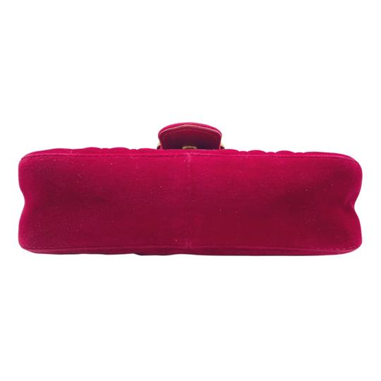 Gucci Shoulder Marmont Gg Mini Quilted Red Chevron Velvet Cross Body Bag