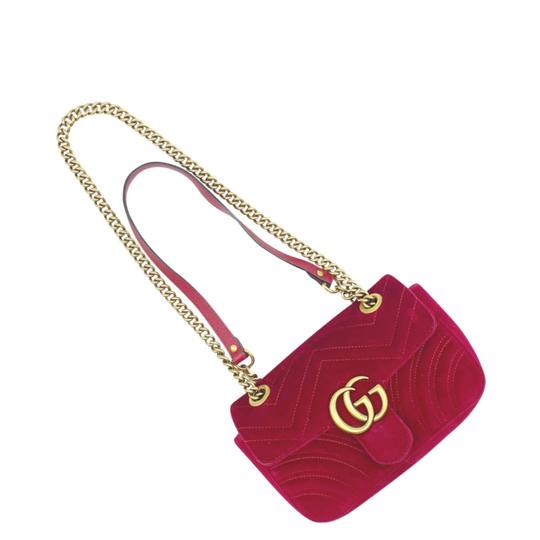 Gucci Shoulder Marmont Gg Mini Quilted Red Chevron Velvet Cross Body Bag