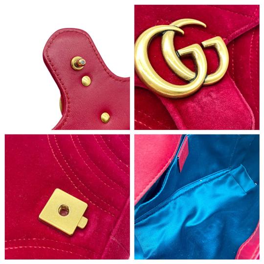 Gucci Shoulder Marmont Gg Mini Quilted Red Chevron Velvet Cross Body Bag