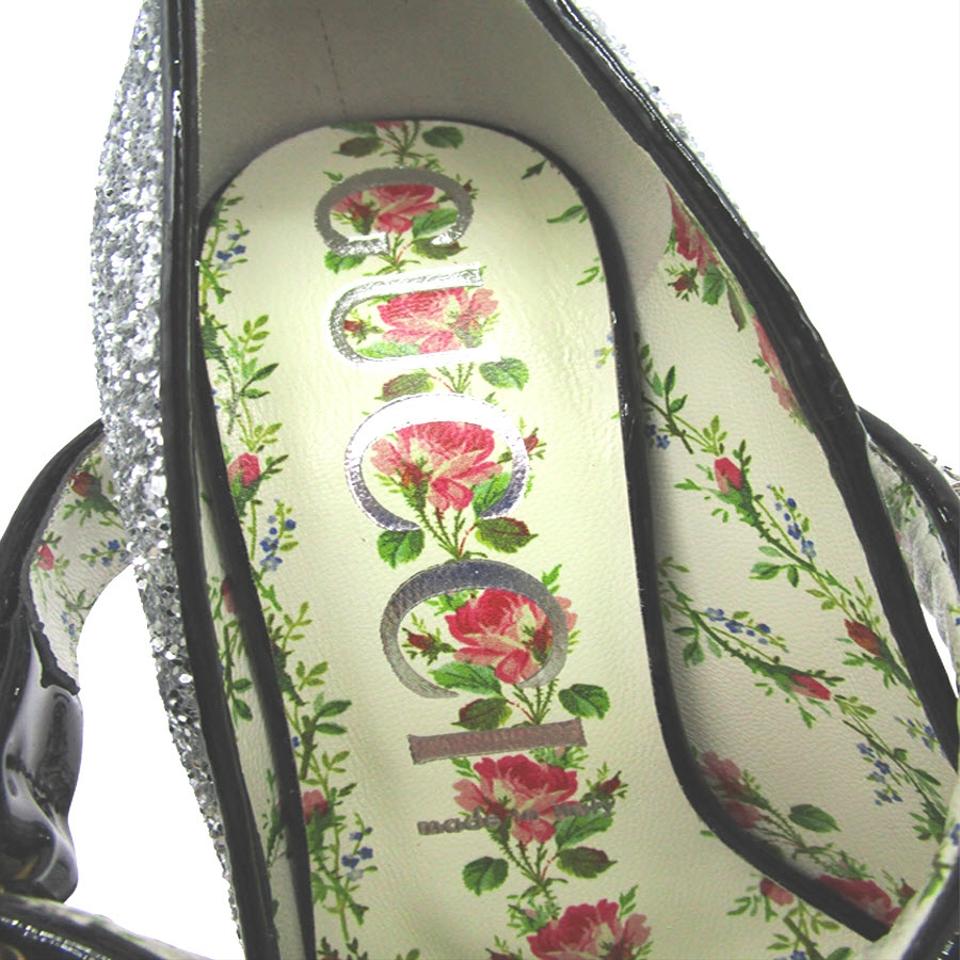 Gucci Silver Sylvie Crystal-embellished Glittered Leather In Pumps Size 39