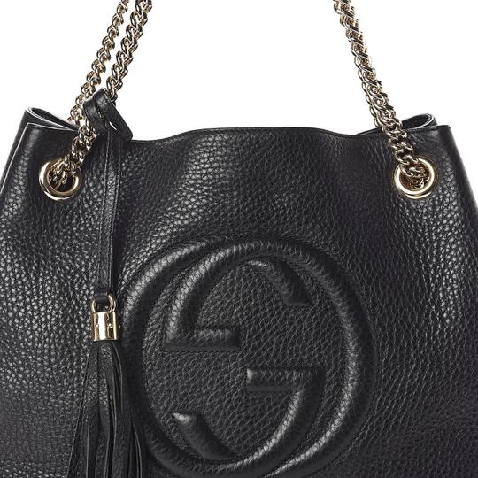 Gucci Soho Pebbled Calfskin Chain Black Leather Tote