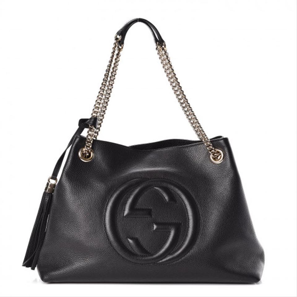 Gucci Soho Pebbled Calfskin Medium Chain Black Leather Shoulder Bag