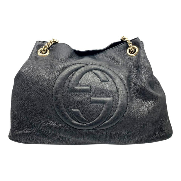 Gucci Soho Pebbled Calfskin Medium Chain Black Leather Shoulder Bag -  MyDesignerly