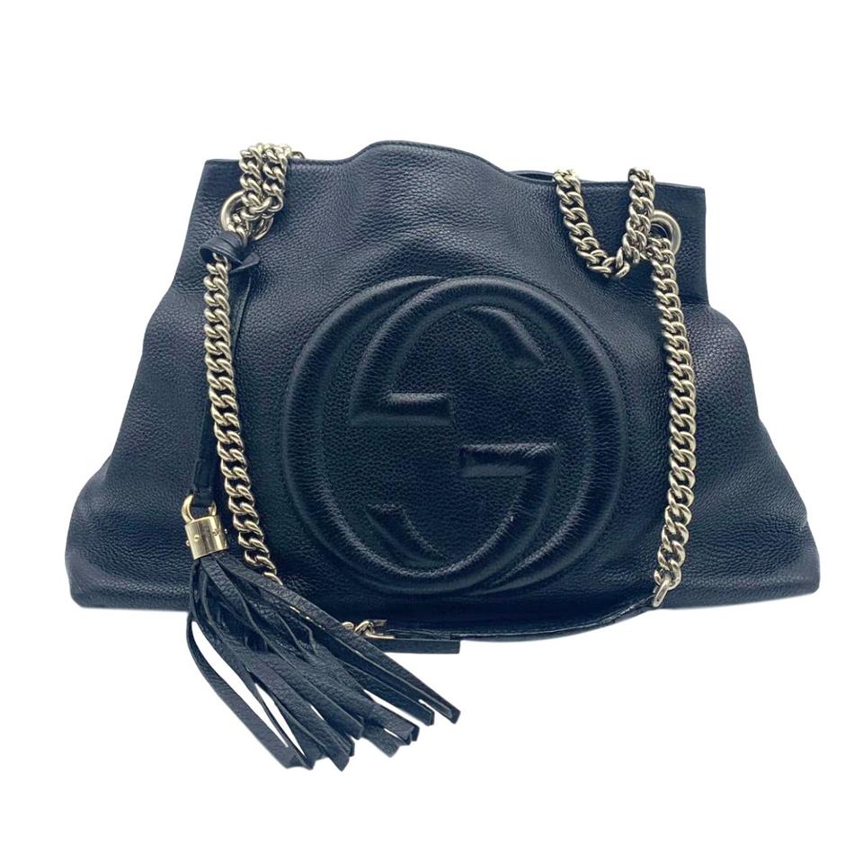 Gucci Soho Pebbled Calfskin Medium Chain Black Leather Shoulder Bag