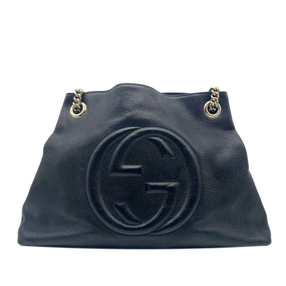 Gucci Soho Pebbled Calfskin Medium Chain Black Leather Shoulder Bag