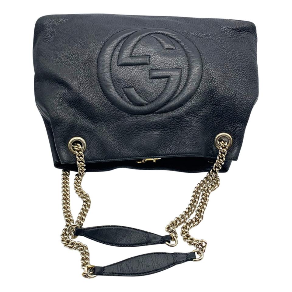 Gucci Soho Pebbled Calfskin Medium Chain Black Leather Shoulder Bag