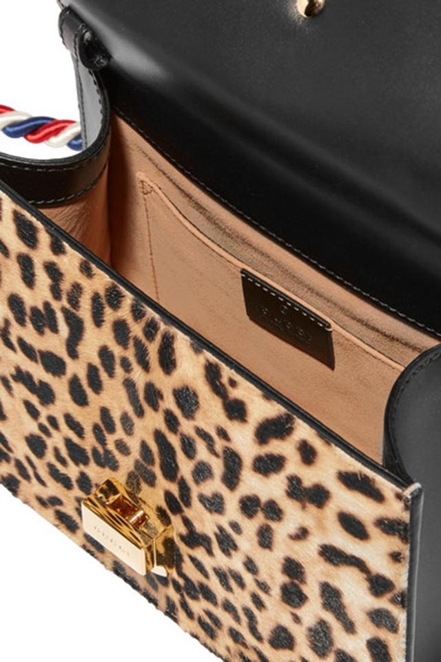 Gucci Sylvie Mini Leather-trimmed Calf Hair Leopard Black Cross Body Bag