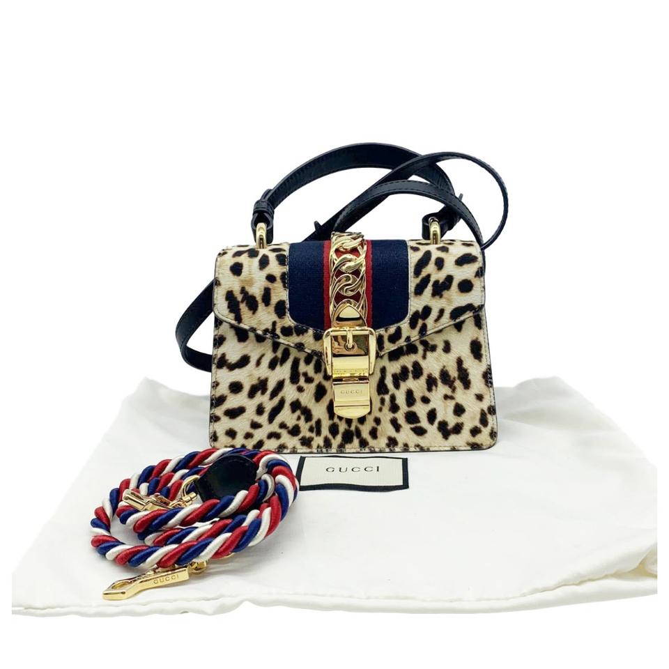 Gucci Sylvie Mini Leather-trimmed Calf Hair Leopard Black Cross Body Bag