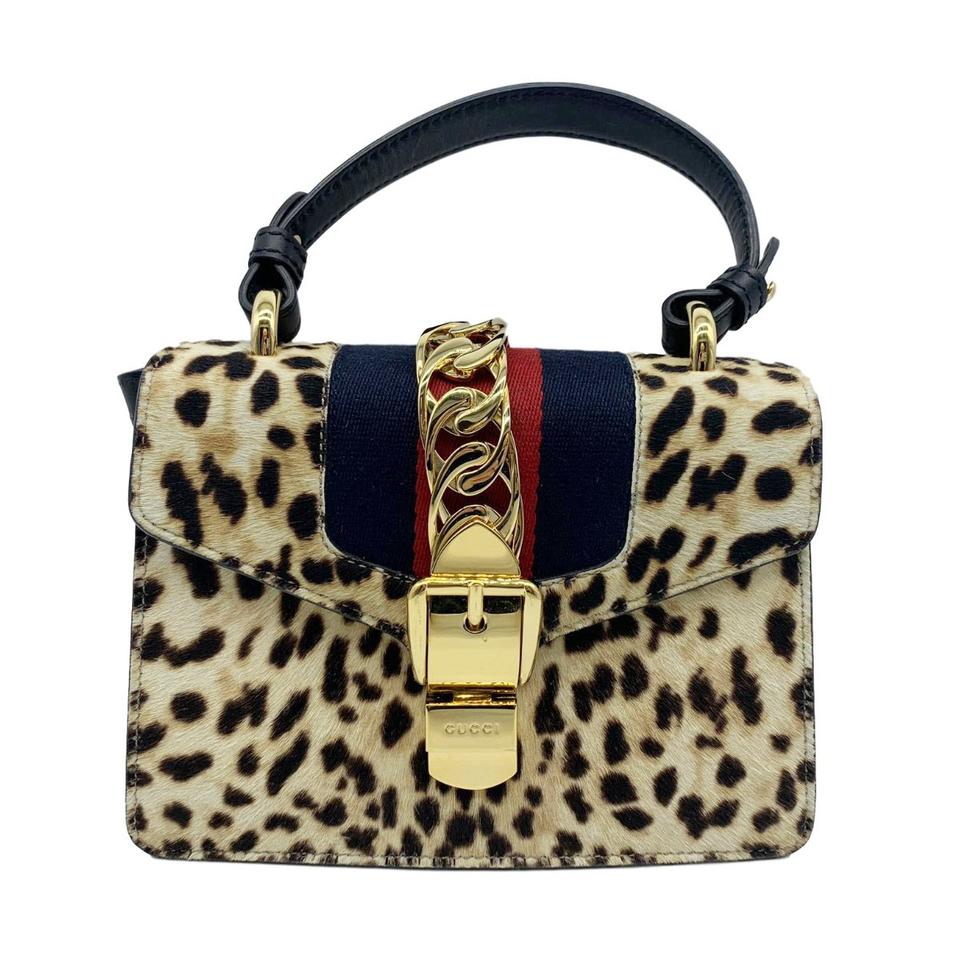 Gucci Sylvie Mini Leather-trimmed Calf Hair Leopard Black Cross Body Bag