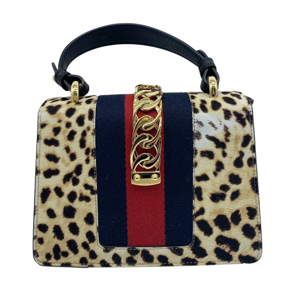 Gucci Sylvie Mini Leather-trimmed Calf Hair Leopard Black Cross Body Bag