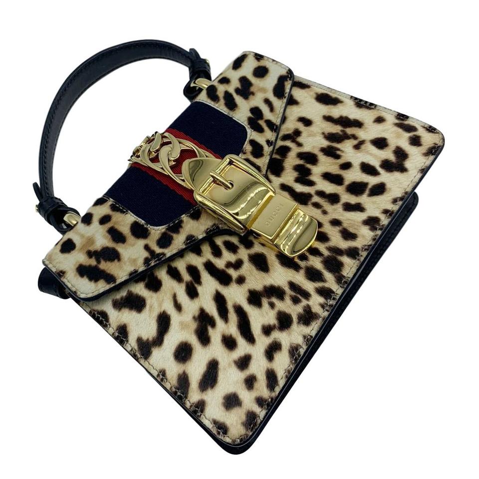Gucci Sylvie Mini Leather-trimmed Calf Hair Leopard Black Cross Body Bag