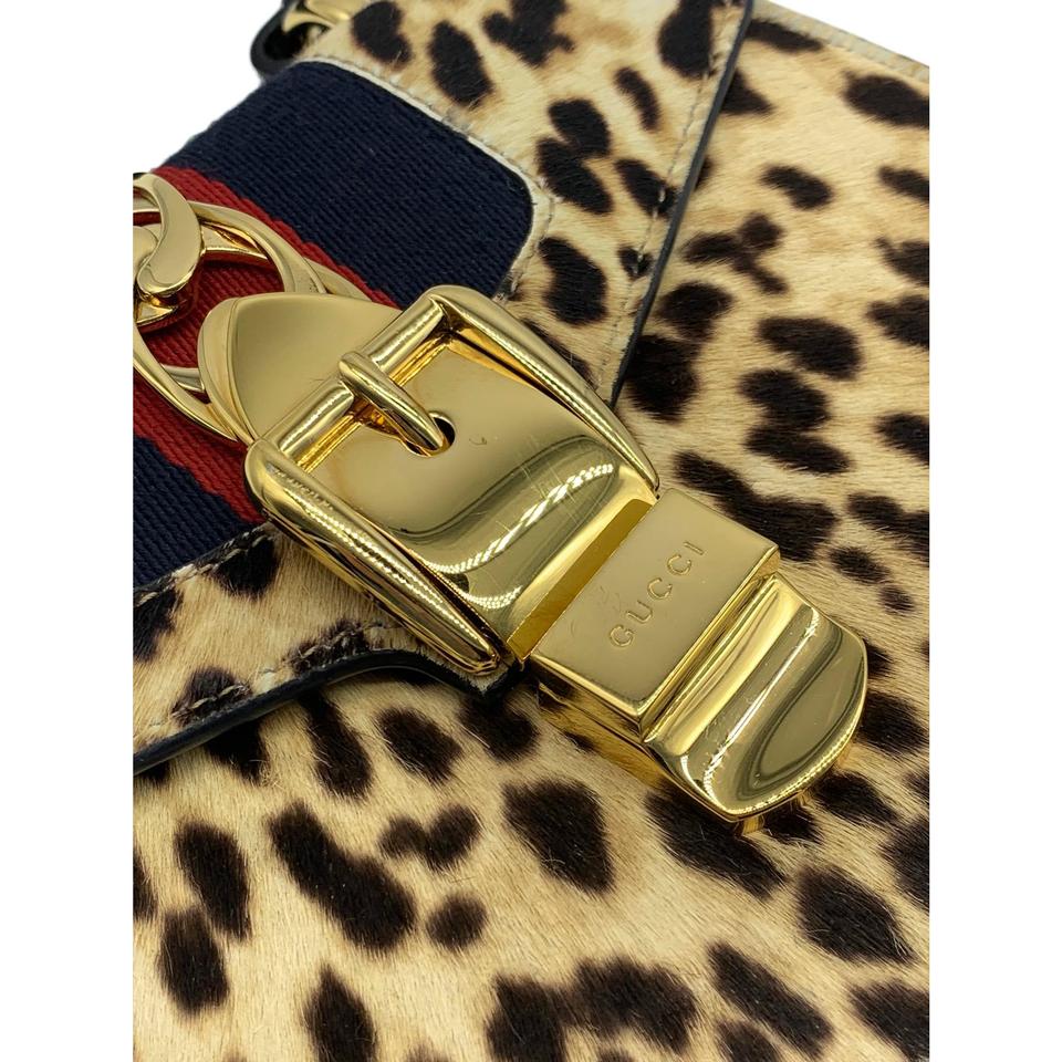 Gucci Sylvie Mini Leather-trimmed Calf Hair Leopard Black Cross Body Bag