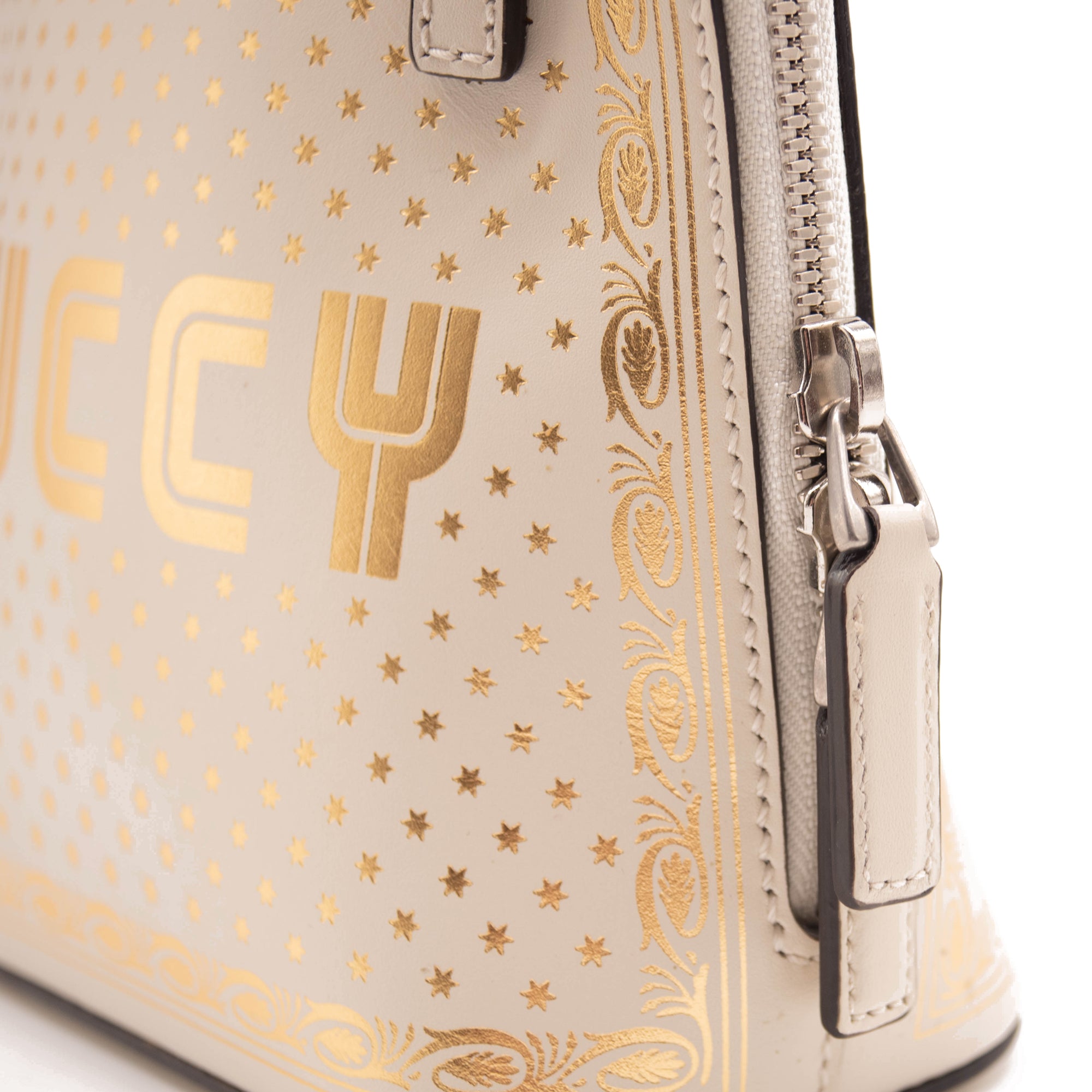 Gucci Logo Moon & Stars White Leather Cross Body Bag