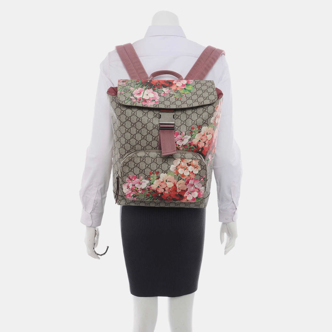 Gucci GG Supreme Monogram Blooms Medium Single Buckle Backpack Beige Multicolor Dry Rose