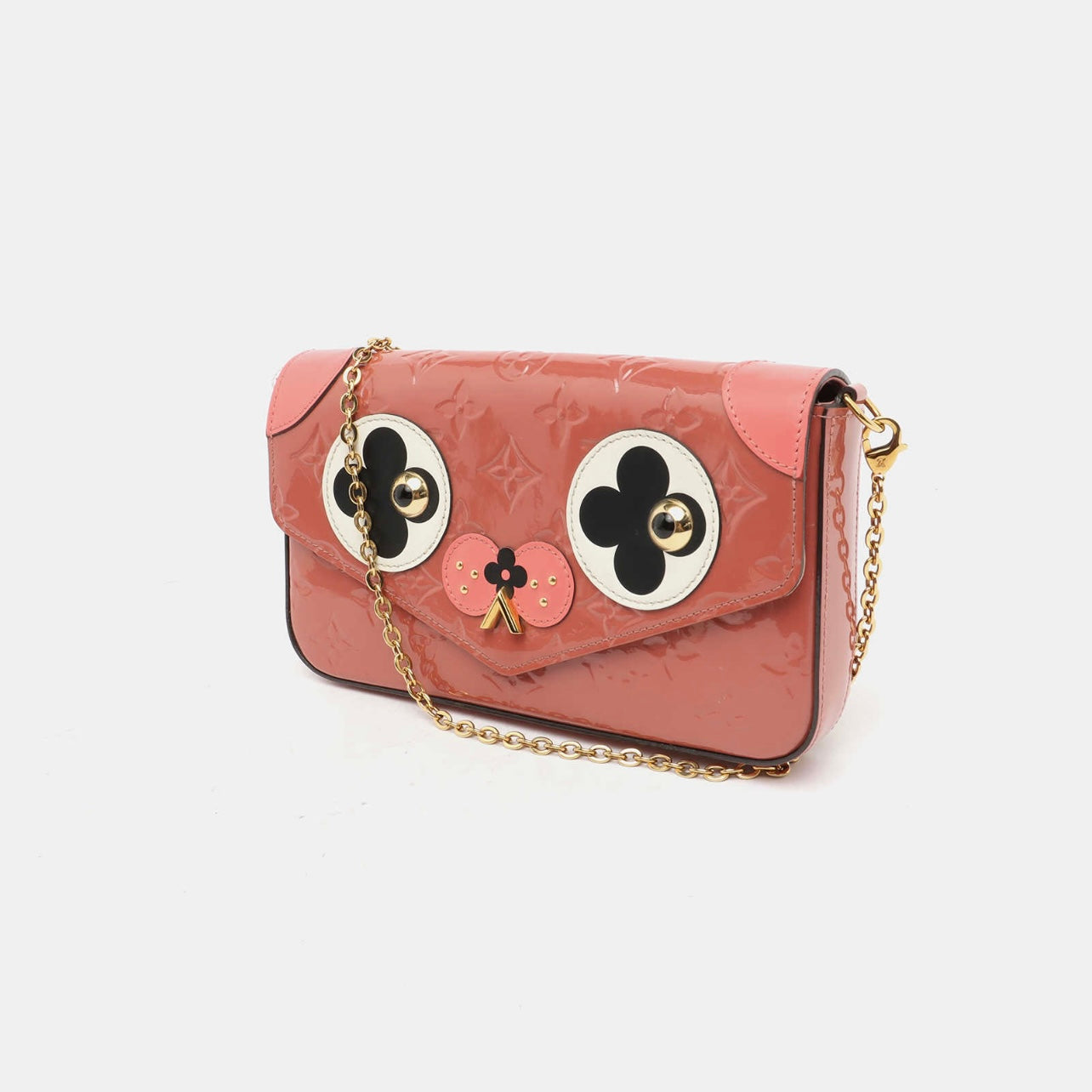 Louis Vuitton Vernis Valentine Dog Pochette Felicie Chain Wallet Pink