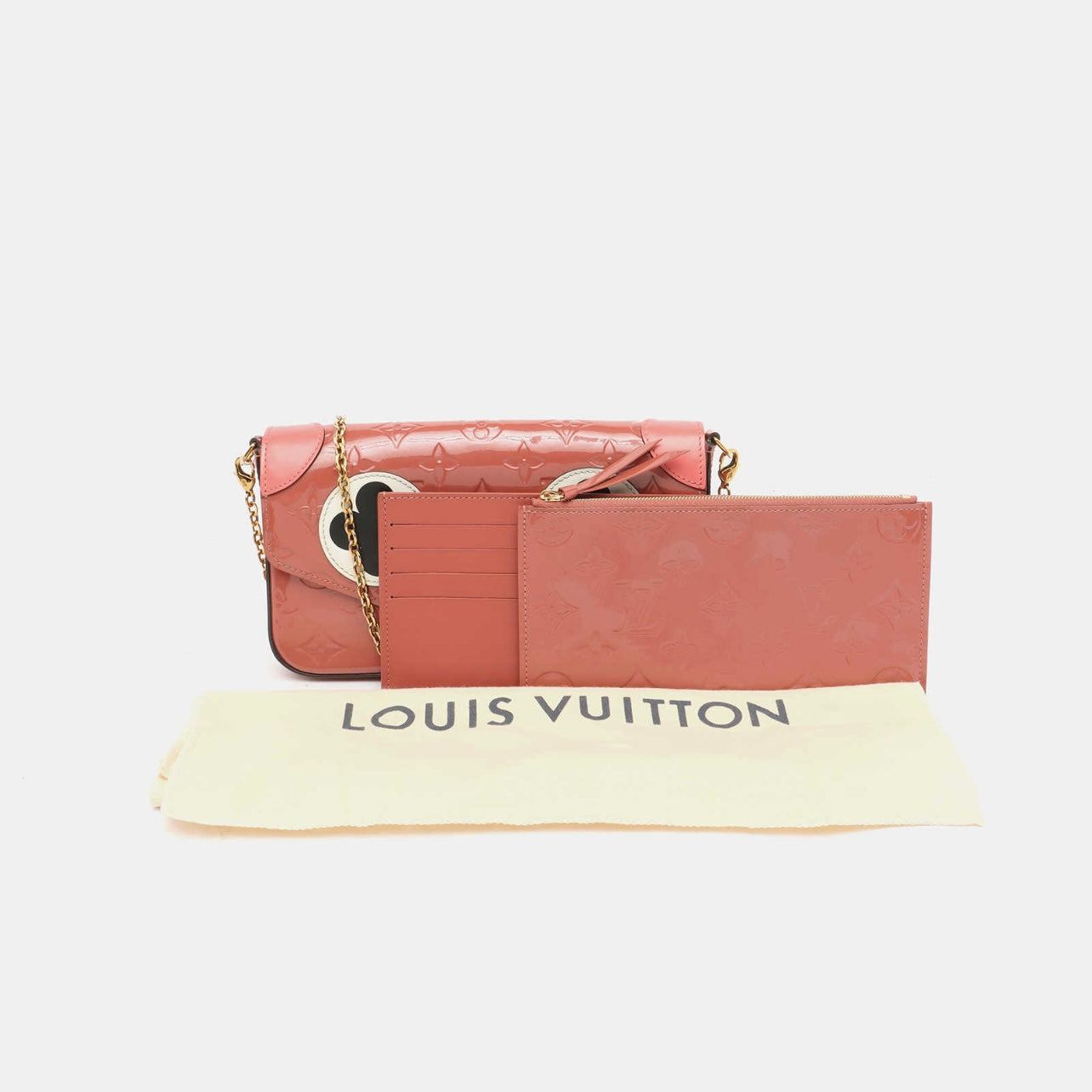 LOUIS VUITTON Pochette Felicie Dog Monogram Chain Crossbody Bag Brown