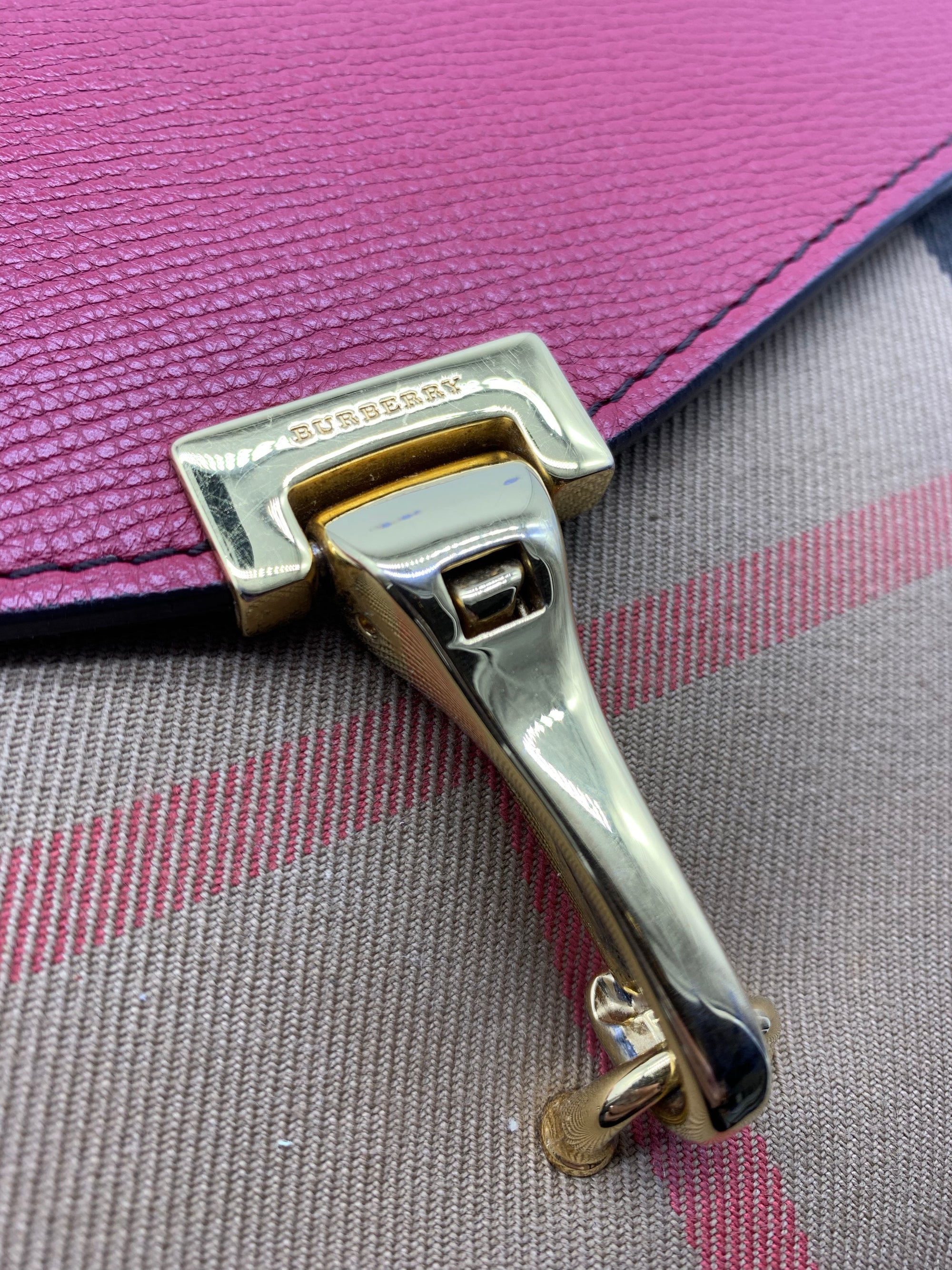 Burberry Small Macken House Check Red Leather Cross Body Bag