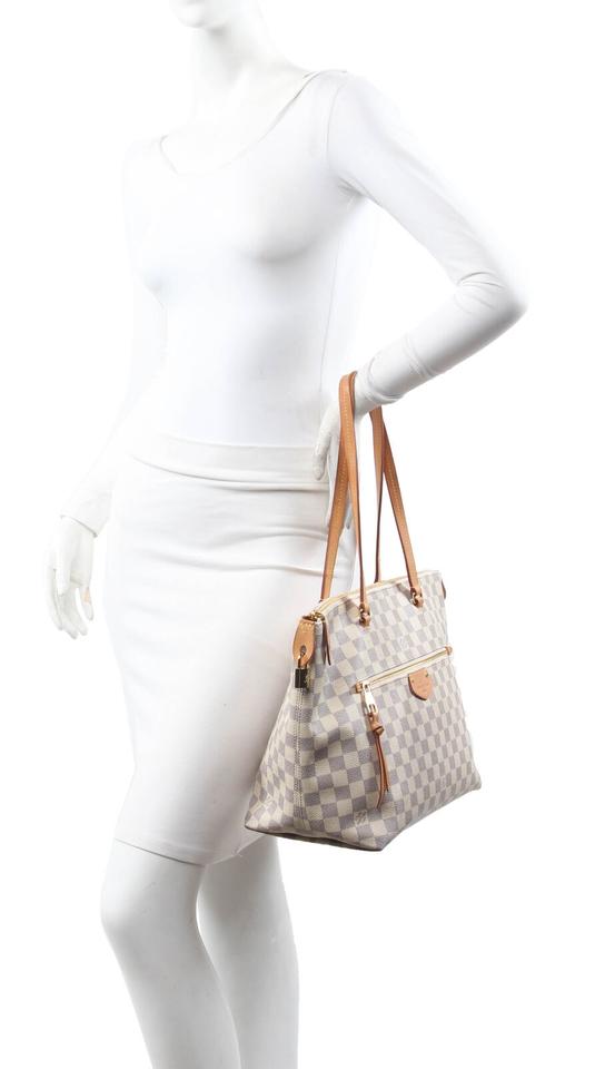 Louis Vuitton Damier Azur Iena Mm White Canvas Tote Rose Ballerine
