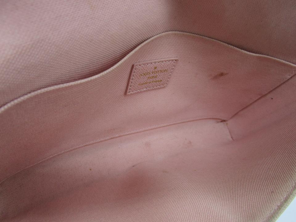 Louis Vuitton Felicie Damier Azur Rose Ballerine Chain White Coated Canvas Cross Body Bag