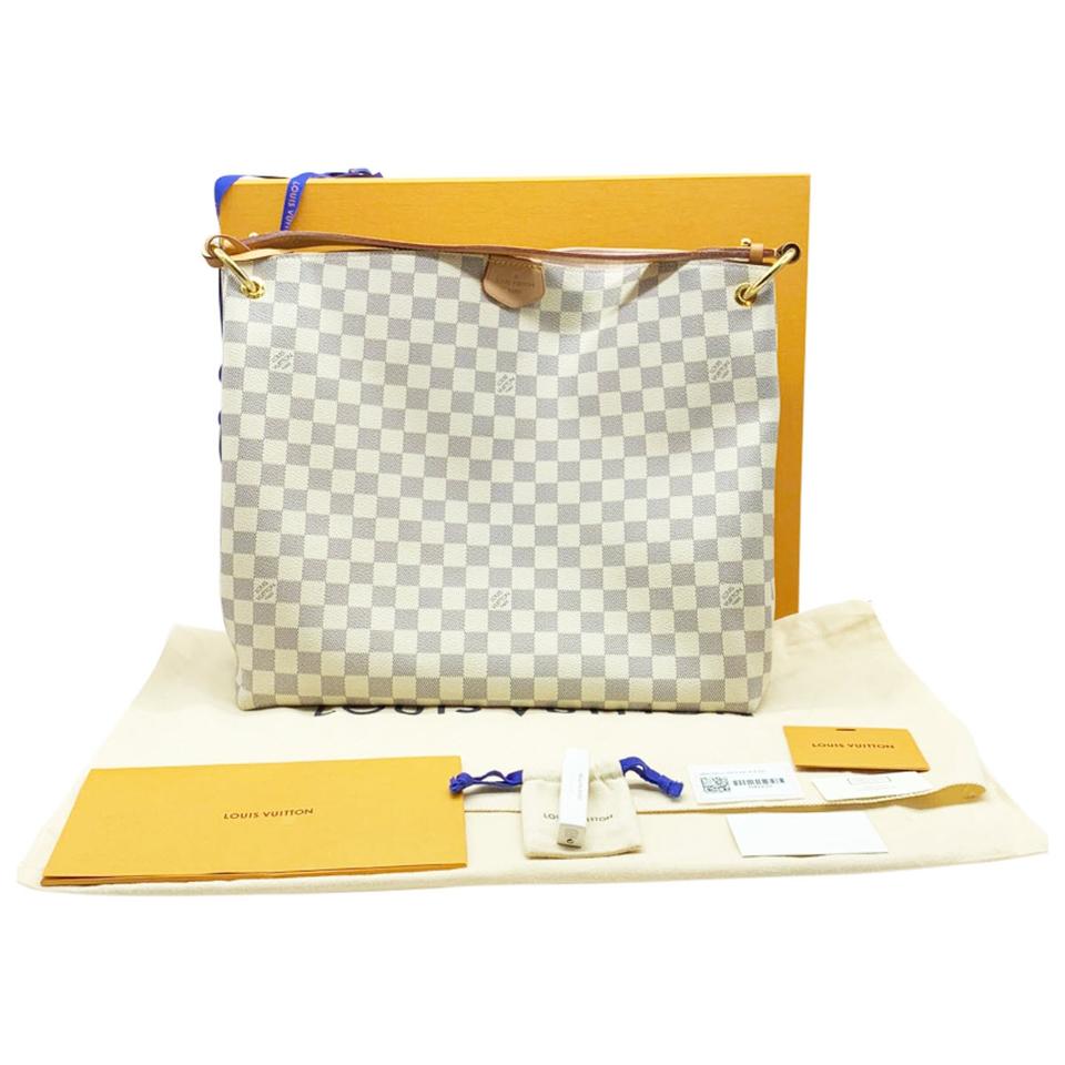 Louis Vuitton Graceful Mm Rose Ballerine Pink Interior White Damier Azur Canvas Hobo Bag