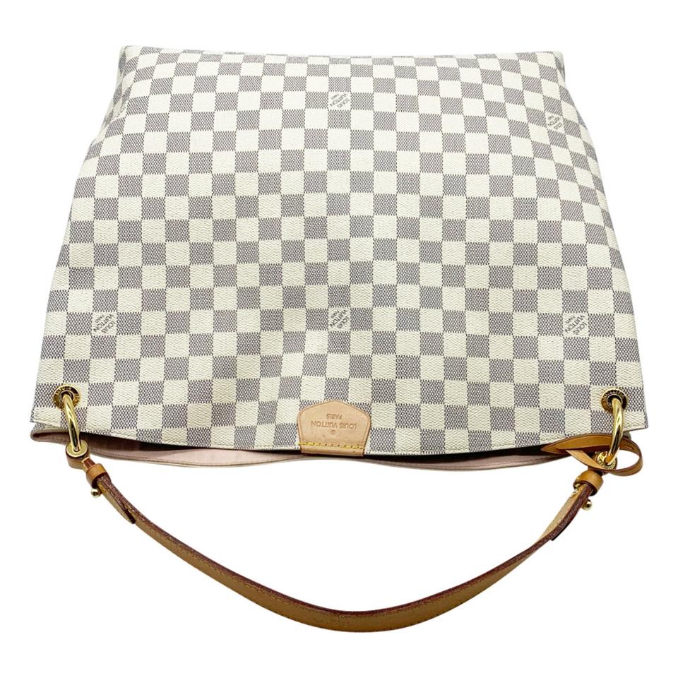 Louis Vuitton Graceful Mm Rose Ballerine Pink Interior White Damier Azur Canvas Hobo Bag