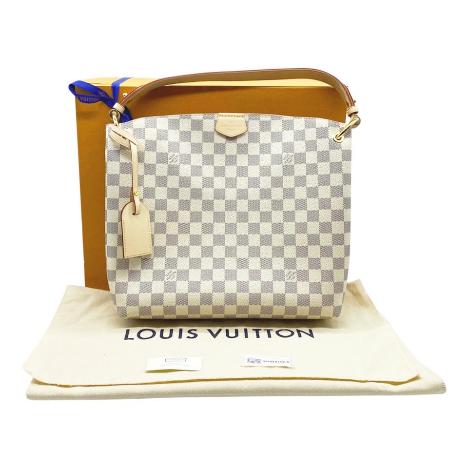 Louis Vuitton Graceful Pm Rose Ballerine Tote White Damier Azur Canvas Shoulder Bag