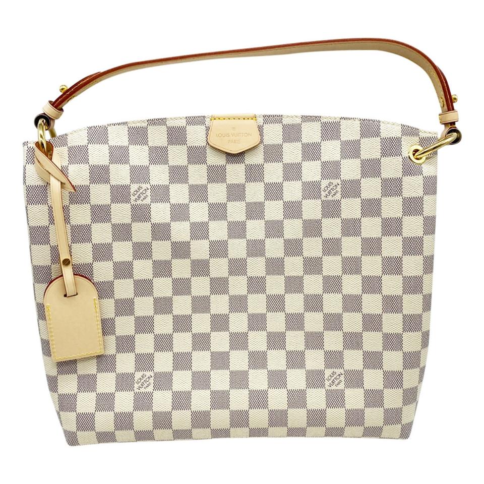 Louis Vuitton Graceful Pm Rose Ballerine Tote White Damier Azur Canvas Shoulder Bag