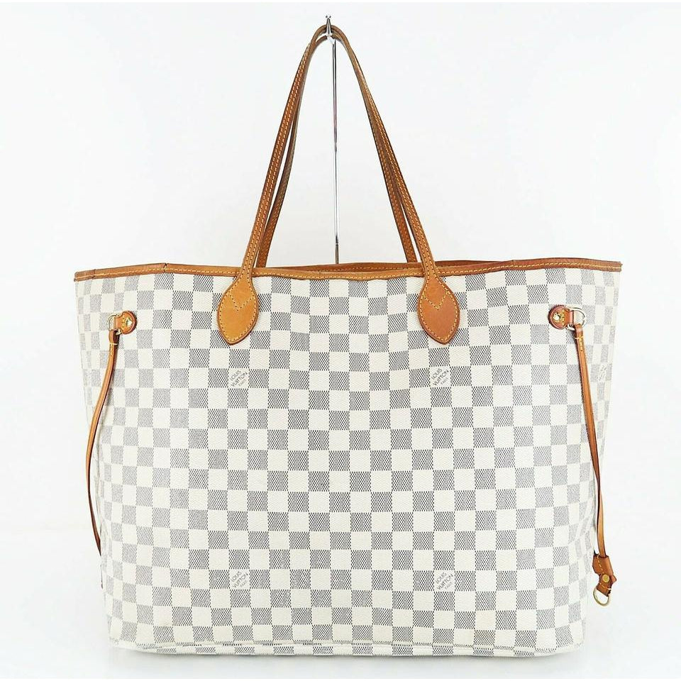 Louis Vuitton Neverfull Bag Gm Damier Azur Purse White Leather and