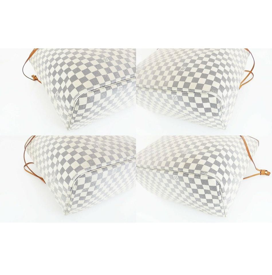 Louis Vuitton Neverfull Bag Gm Damier Azur Purse White Leather and Canvas Tote