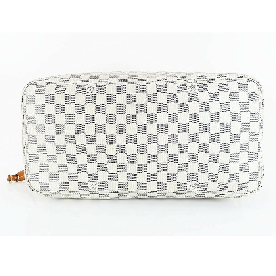 Louis Vuitton Neverfull Bag Gm Damier Azur Purse White Leather and Canvas Tote