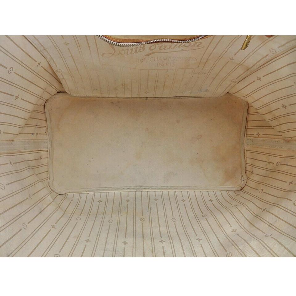 Louis Vuitton Neverfull Bag Gm Damier Azur Purse White Leather and Canvas Tote