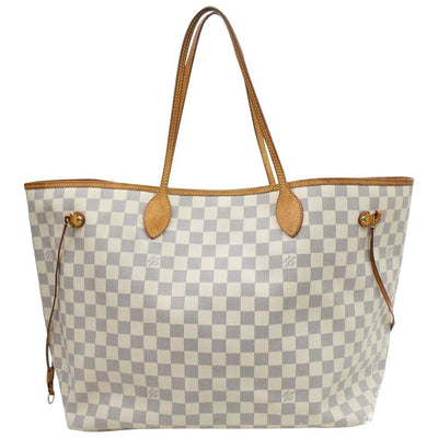 Louis Vuitton Neverfull Bag Gm Damier Azur Purse White Leather and Can -  MyDesignerly