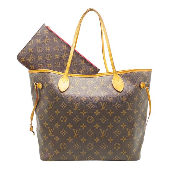 Louis Vuitton Neverfull Mm Cerise with Pouch Brown Monogram Canvas Tote