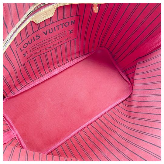 Louis Vuitton Neverfull Mm Cerise with Pouch Brown Monogram Canvas Tote