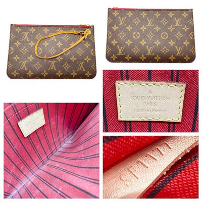 Louis Vuitton Neverfull Mm Cerise with Pouch Brown Monogram Canvas Tote