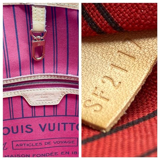 Louis Vuitton Neverfull Mm Cerise with Pouch Brown Monogram Canvas Tote